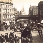 Ludgate Circus in London with carriages